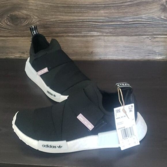 New Adidas NMD R1 Laceless Velcro Black Running Sneakers - Picture 1 of 9
